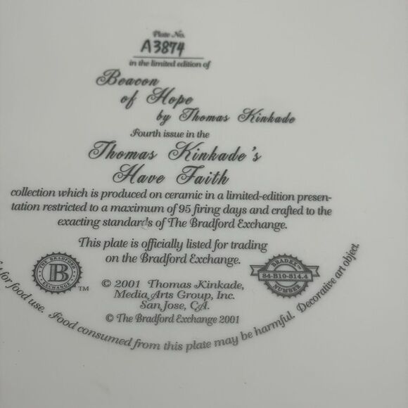 Thomas Kincaid Plate with Lighthouse and Inspirational Quote - Picture 5 of 6